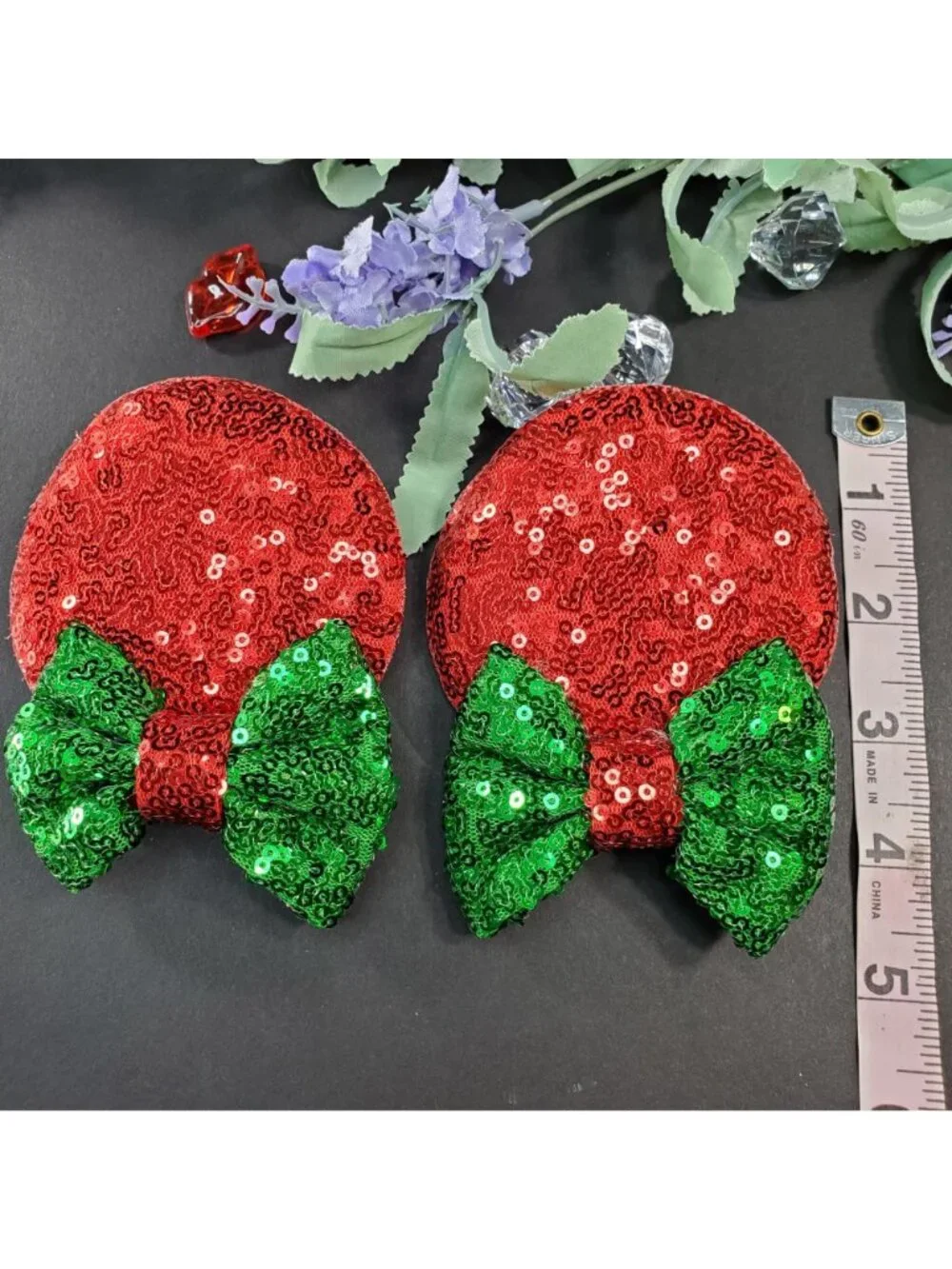 Minnie Mouse Ears Barretts Christmas Sequins Red Hair Bow Clips Hair Accessories